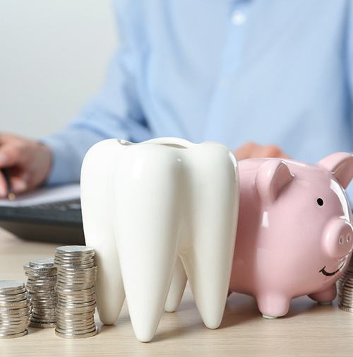 Piggy bank and coins