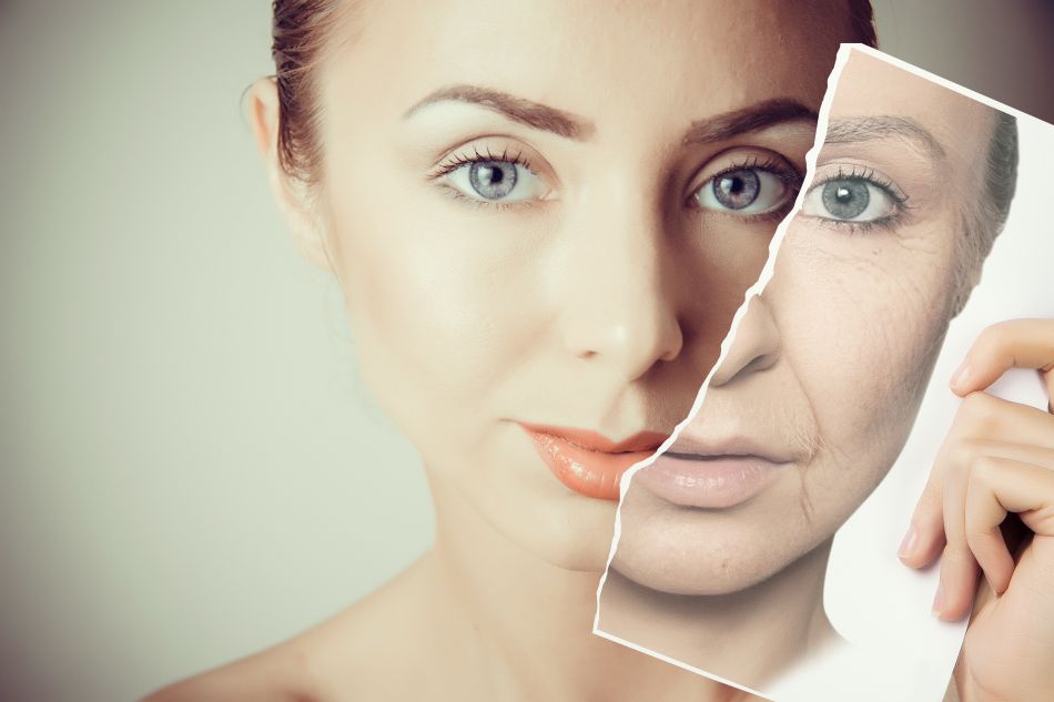A woman’s face rapidly aging
